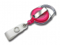 Mobile Preview: JOJO – Ausweishalter Ausweisclip Schlüsselanhänger runde Form Metallumrandung Druckknopfschlaufe Farbe transparent pink - 10 Stück