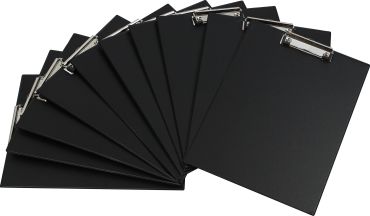 Klemmbrett A4 aus Graupappe, mit PVC-Folienüberzug, Farbe: schwarz – 10 Stück