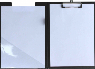 Klemmbrettmappe / Schreibmappe / Clipboard-Mappe A4 economy aus Graupappe, mit PVC-Folien Überzug, mit Drahtbügelklemme und Vorderdeckel, leinengeprägt, Farbe: schwarz - 1 Stück