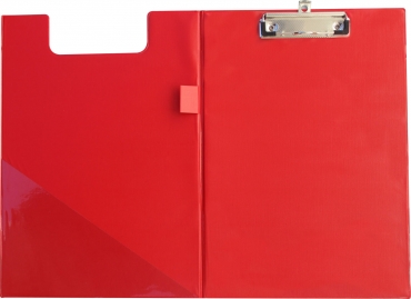 Klemmbrettmappe / Schreibmappe / Clipboard-Mappe A4 economy aus Graupappe, mit PVC-Folien Überzug, mit Drahtbügelklemme und Vorderdeckel, leinengeprägt, Farbe: rot - 1 Stück