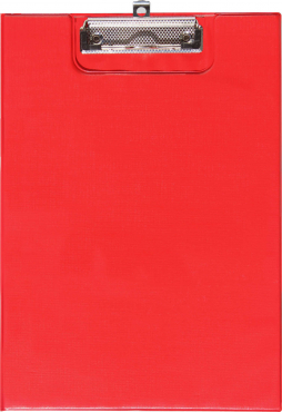 Klemmbrettmappe / Schreibmappe / Clipboard-Mappe A4 economy aus Graupappe, mit PVC-Folien Überzug, mit Drahtbügelklemme und Vorderdeckel, leinengeprägt, Farbe: rot - 1 Stück