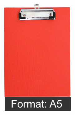 Klemmbrett / Schreibplatte / Klemmplatte economy aus Graupappe, A5, mit PVC-Folien Überzug, mit Drahtbügelklemme, leinengeprägt, Farbe: rot - 1 Stück