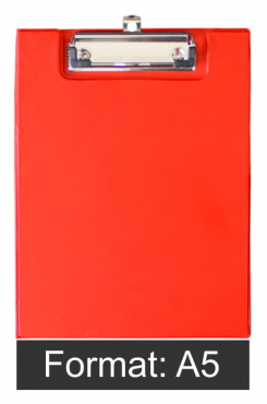 Klemmbrettmappe / Schreibmappe / Clipboard-Mappe A5 economy aus Graupappe, mit PVC-Folien Überzug, mit Drahtbügelklemme und Vorderdeckel, leinengeprägt, Farbe: rot - 1 Stück