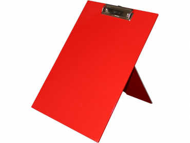 Klemmbrett Aufsteller / Präsentationsklemmbrett / Standklemmbrett, A4, aus Karton, mit Klemmmechanik, mit Aufstellfunkion, Farbe: Rot – 1 Stück