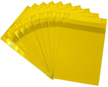 Magnettaschen Kennzeichnungstaschen A4 aus PVC-Weichfolie, mit Regenschutz und Neodym-Magneten, Farbe: gelb – 10 Stück