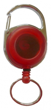 JOJO – Ausweishalter / Ausweisclip / Schlüsselanhänger mit runder Form, Metallumrandung, Gürtelclip, Schlüsselring, Farbe transparent rot- 100 Stück