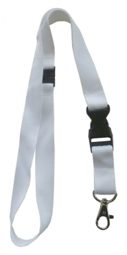 Umhängeband / Lanyards / Schlüsselanhänger aus Polyester mit drehbarem Karabinerhaken, mit Steckschnalle und Sicherheitsbruchstelle, Farbe: weiss - 100 Bänder
