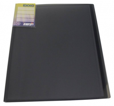 EXXO by HFP Sichtbuch / Sichthüllenmappe, A4, aus PP, mit 10 fest eingeschweißten und oben offenen Klarsichthüllen, mit Einschubtasche auf der Vorderseite, Farbe: transparent schwarz – 1 Stück