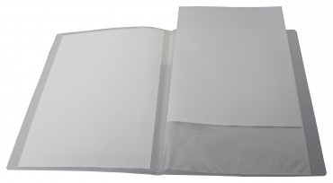 EXXO by HFP Sichtbuch / Sichthüllenmappe, A4, aus PP, mit 30 fest eingeschweißten und oben offenen Klarsichthüllen, mit Einschubtasche auf der Vorderseite, Farbe: transparent weiss– 1 Stück