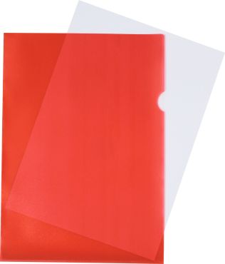 Sichthüllen / Aktenhüllen / Dokumentenhüllen A4, 120my, aus PP, mit Daumenaussparung, oben und seitlich offen, Farbe: transparent rot genarbt - 100 Stück