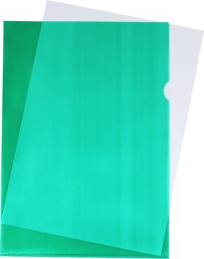 Sichthüllen / Aktenhüllen / Dokumentenhüllen A4, 120my, aus PP, mit Daumenaussparung, oben und seitlich offen, Farbe: transparent grün genarbt - 100 Stück
