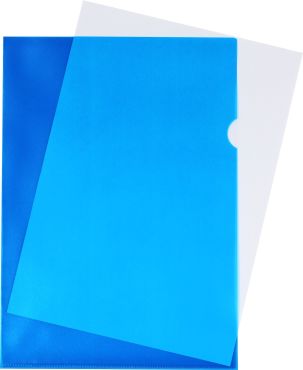 Sichthüllen / Aktenhüllen / Dokumentenhüllen A4, 120my, aus PP, mit Daumenaussparung, oben und seitlich offen, Farbe: transparent genarbt blau - 100 Stück