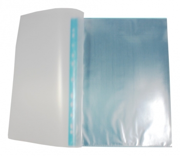EXXO by HFP Sichtbuch / Sichthüllenmappe, A4, aus PP, mit 12 fest eingeschweißten und oben offenen Klarsichthüllen, mit blauer Abheftleiste in EURO-Lochung, Farbe: transparent – 1 Stück