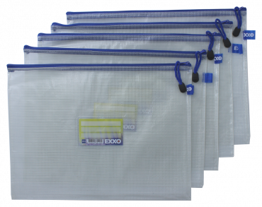Kleinkrambeutel A4XL Mesh Bag Reißverschlussbeutel aus faserverstärkter PVC-Folie mit blauem Reißverschluss – 5 Stück