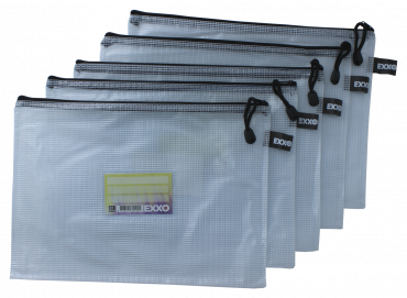 Kleinkrambeutel A4 Mesh Bag Reißverschlussbeutel aus faserverstäkrter PVC-Folie mit schwarzem Reißverschluss – 5 Stück