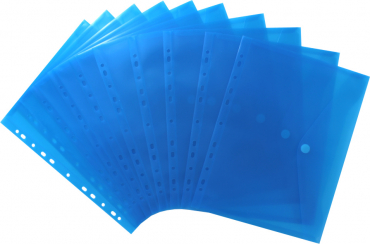 Dokumententaschen Sammelmappen Sichttaschen A4 transparent blau - Dokumentenmappe zum Abheften mit EURO-Lochung, Abheftrand, Klappe und Klettverschluss - 10 Stück