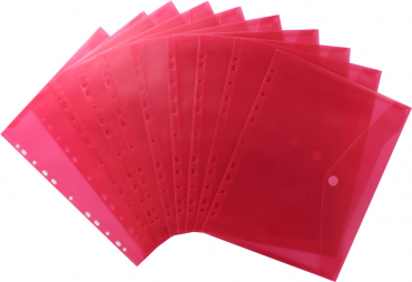 Dokumententaschen Sammelmappen Sichttaschen A4 transparent rot - Dokumentenmappe zum Abheften mit EURO-Lochung, Abheftrand, Klappe und Klettverschluss - 10 Stück