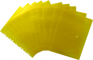 Dokumententaschen Sammelmappen Sichttaschen A4 quer transparent gelb - Dokumentenmappe zum Abheften mit EURO-Lochung, Abheftrand, Klappe und Klettverschluss - 10 Stück