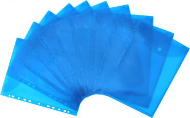 Dokumententaschen Prospekthüllen Sichttaschen A4 hoch transparent blau - Dokumentenmappe zum Abheften mit EURO-Lochung, Abheftrand, Klappe und Klettverschluss - 10 Stück
