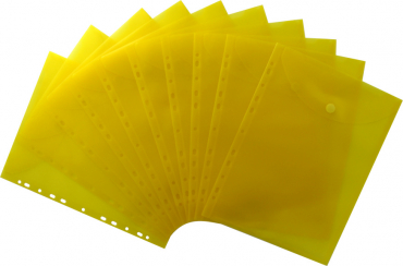Dokumententaschen Prospekthüllen Sichttaschen A4 hoch transparent gelb- Dokumentenmappe zum Abheften mit EURO-Lochung, Abheftrand, Klappe und Klettverschluss - 10 Stück