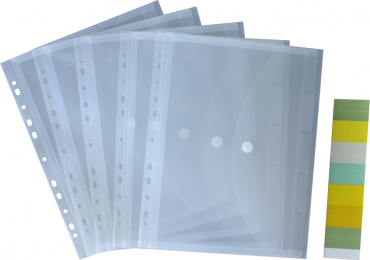 Dokumententaschen A4 mit umlaufender Dehnfalte u. Klettverschluss, transparent farblos, mit 20 mm Füllhöhe, aus PP - 5 Stück