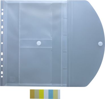 Dokumententaschen A4 quer mit Klettverschluss, Abheftrand, 2 CD-Taschen, 20mm Füllhöhe transparent klar, aus PP - 5 Stück