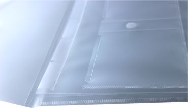 Dokumententaschen A4 quer mit Klettverschluss, Abheftrand, 2 CD-Taschen, 20mm Füllhöhe transparent klar, aus PP - 5 Stück