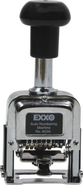 Paginierstempel / Nummernstempel / Nummerierungsstempel, automatischer Stempel, aus Metall und Kunststoff, für bis zu 6 Stellen, mit Stempelkissen, mit Stempelstab, mit Stempelfarbe, Farbe: silber / schwarz – 1 Stück