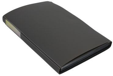 EXXO by HFP Fächertasche / Aktentasche / Sammeltasche, passend für A4 Unterlagen, 6 Fächer, aus PP, dehnbare Fächer, mit Klarsicht-Taben, Klettverschluss und Namensschildtaschen, Farbe: schwarz – 1 Stück