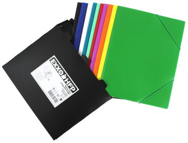 Eckspanner / Gummizugmappe  A4 aus PP-Folie, mit 15 mm Füllhöhe, mit Gummizug und 3 Einschlagklappen, Farbe: Perlfarben farblich sortiert – 10 Stück