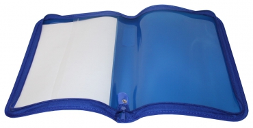 EXXO by HFP Zipper-Mappe / Portfoliomappe / Reissverschlusstasche, A4 XL, aus PP, mit 30mm Füllhöhe, mit Reissverschluss, Einschubtasche innen und Beschriftungstasche , Farbe: transparent blau – 1 Stück