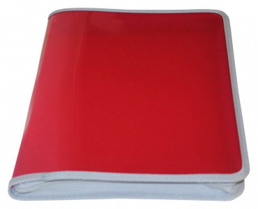 EXXO by HFP Zipper-Mappe / Portfoliomappe / Reissverschlusstasche, A4 XL, aus PP, mit 30mm Füllhöhe, mit Reissverschluss, Einschubtasche innen und Beschriftungstasche , Farbe: transparent rot – 1 Stück