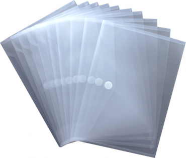 Nachhaltige Dokumententaschen A4 quer mit Klettverschluss aus Post-Consumer-Recycling PP in transparent natur - 10 Stück