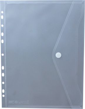 Nachhaltige Dokumententaschen A4 quer mit Klettverschluss aus Post-Consumer-Recycling PP in transparent natur mit Abheftrand EURO-Lochung - 10 Stück