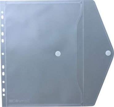 Nachhaltige Dokumententaschen A4 quer mit Klettverschluss aus Post-Consumer-Recycling PP in transparent natur mit Abheftrand EURO-Lochung - 10 Stück