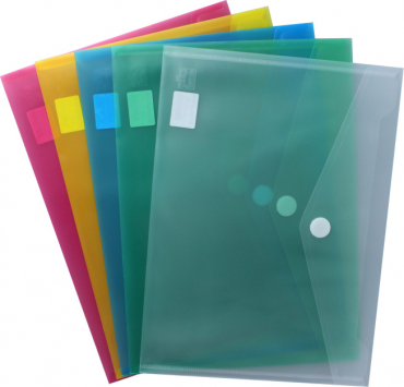 Dokumententaschen A4 quer mit Klettverschluss, transparent farbig sortiert, aus PP - 10 Stück