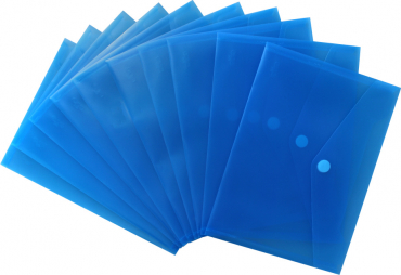 Dokumententaschen Sammelmappen Sichttaschen A5 quer transparent blau- Dokumentenmappe mit Klappe und Klettverschluss - 10 Stück