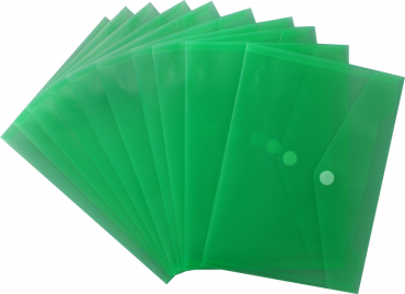 Dokumententaschen Sammelmappen Sichttaschen A5 quer transparent grün- Dokumentenmappe mit Klappe und Klettverschluss - 10 Stück
