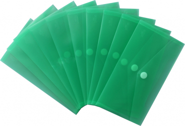 Dokumententaschen Sammelmappen Sichttaschen DIN Lang quer transparent grün- Dokumentenmappe mit Klappe und Klettverschluss - 10 Stück