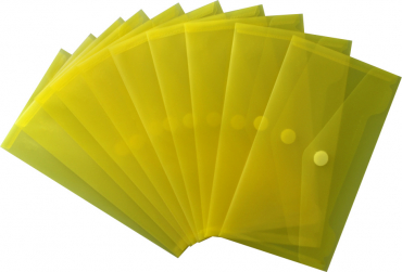 Dokumententaschen Sammelmappen Sichttaschen DIN Lang quer transparent gelb- Dokumentenmappe mit Klappe und Klettverschluss - 10 Stück
