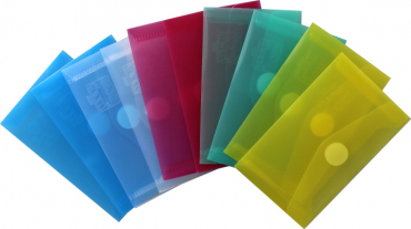 Visitenkartentaschen / Sammeltaschen / Sichttaschen, quer, aus PP,  mit Klappe und Klettverschluss, Farbe: transparent farbig sortiert - 10 Stück