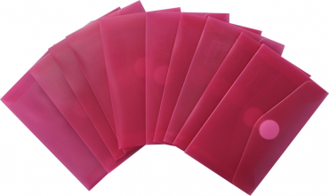 Visitenkartentaschen / Sammeltaschen / Sichttaschen, quer, aus PP,  mit Klappe und Klettverschluss, Farbe: transparent rot- 10 Stück