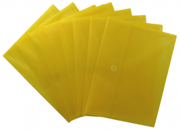 Dokumententaschen A4 quer mit umlaufender Dehnfalte u. Klettverschluss, transparent gelb, mit 30 mm Füllhöhe, aus PP - 10 Stück
