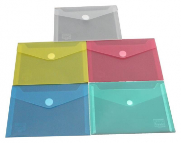 Dokumententaschen Sammelmappen Sichttaschen A6 quer transparent farbig sortiert- Dokumentenmappe mit Klappe und Klettverschluss - 10 Stück