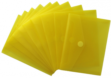 Dokumententaschen Sammelmappen Sichttaschen A6 quer transparent gelb- Dokumentenmappe mit Klappe und Klettverschluss - 10 Stück