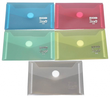 Dokumententaschen Sammelmappen Sichttaschen A7 quer transparent farbig sortiert- Dokumentenmappe mit Klappe und Klettverschluss - 10 Stück