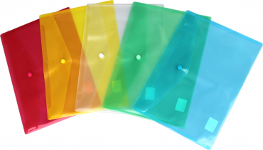Dokumententaschen mit Druckknopf, A4, quer, transparent farblich sortiert, aus PP - 10 Stück