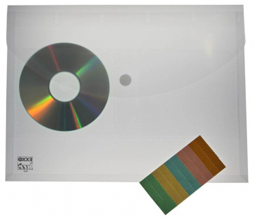 Dokumententaschen A4 quer mit Klettverschluss, 2 CD-Taschen, 20mm Füllhöhe transparent klar, aus PP - 5 Stück
