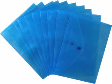 Dokumententaschen Sammelmappen Sichttaschen A5 quer transparent blau- Dokumentenmappe mit Klappe und Druckknopf- 10 Stück