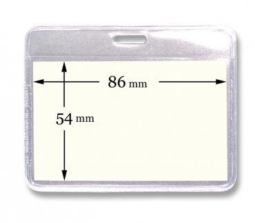 Ausweishülle / Kartenhalter  / Kunststoffhalter, für Namenschilder, horizontal tragbar, Langloch, Farbe: transparent - 25 Stück